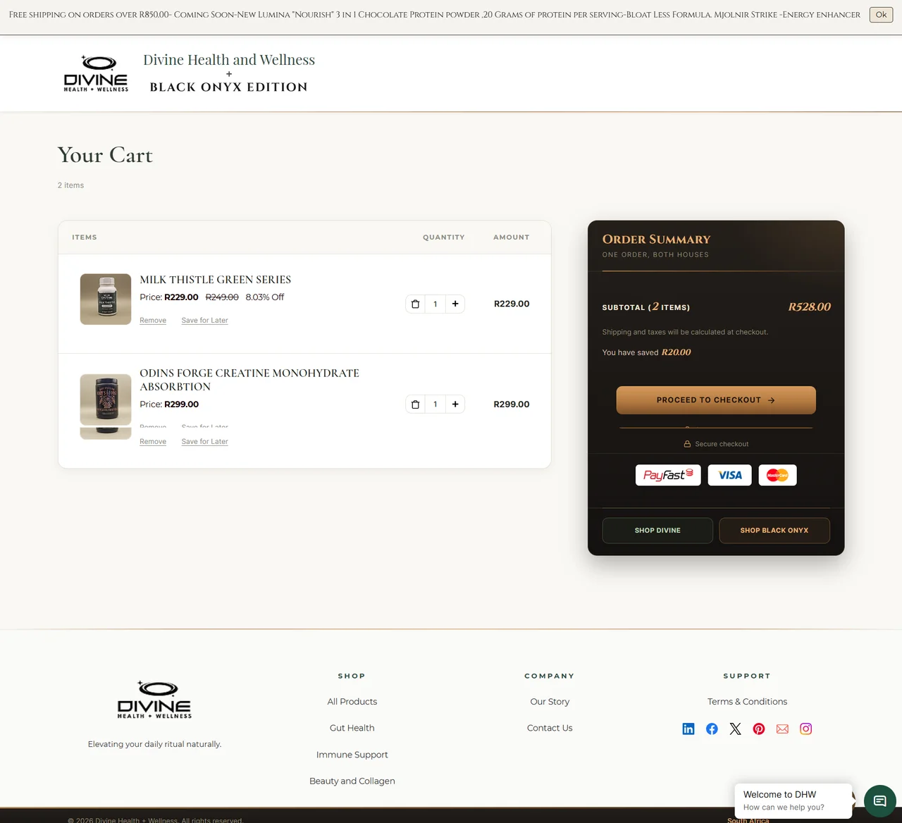 Screenshot of the shared cart or checkout environment.