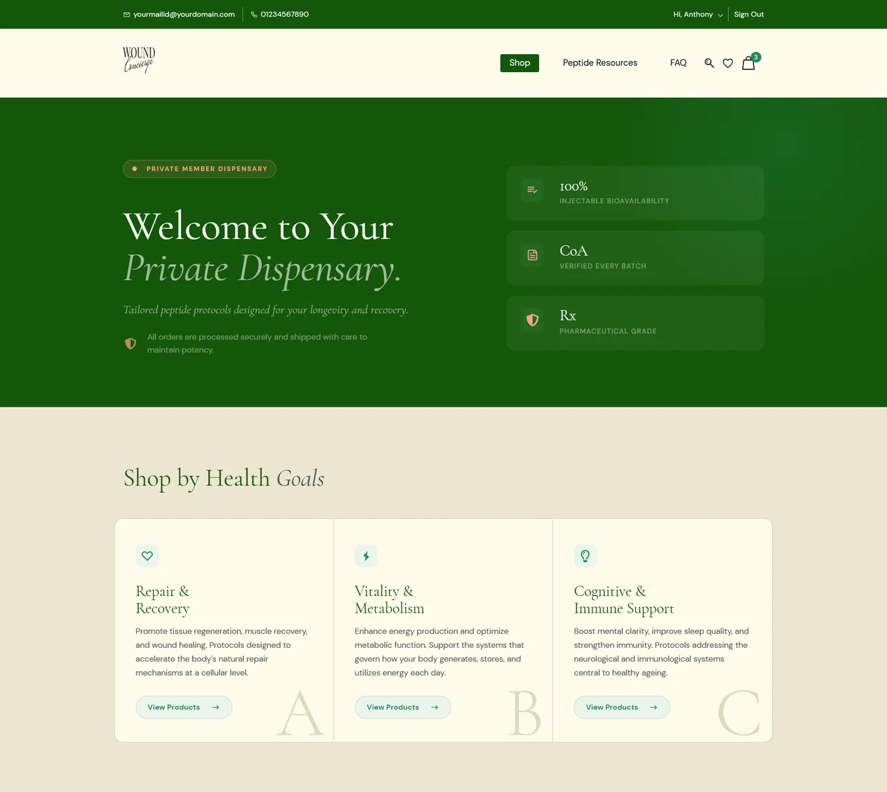 Screenshot of the storefront homepage.