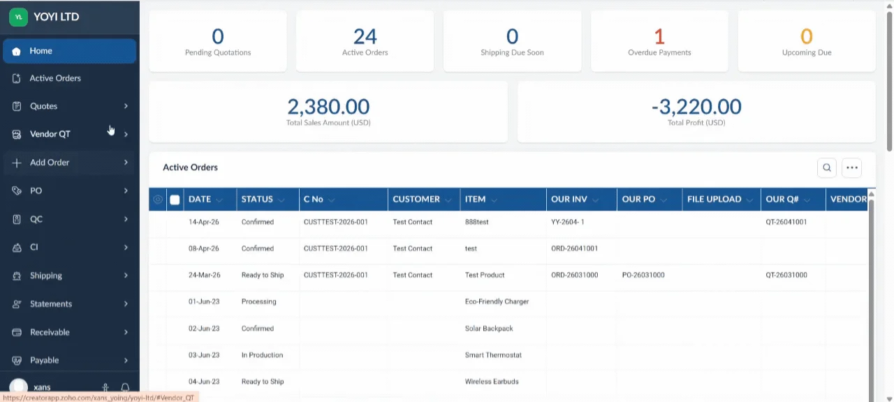 Xans Operations Portal dashboard.
