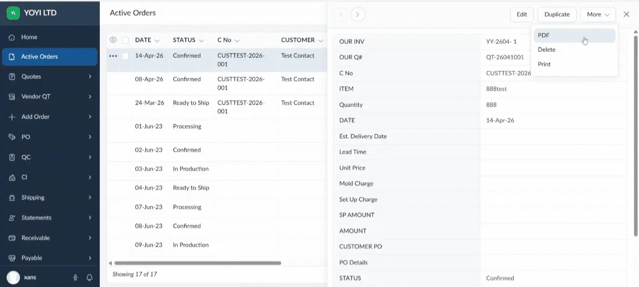 GIF showing an invoice generated through the portal.