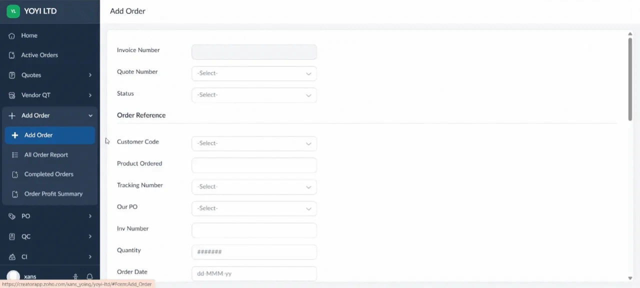 GIF showing interactive order entry.
